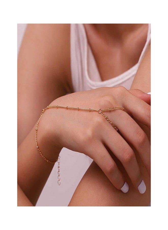 REHANDLE Gold Hand Chain for Women - 14K Plated Ring Chain Jewelry, Beaded Bracelet, Dainty Hand Bracelets - Image 5